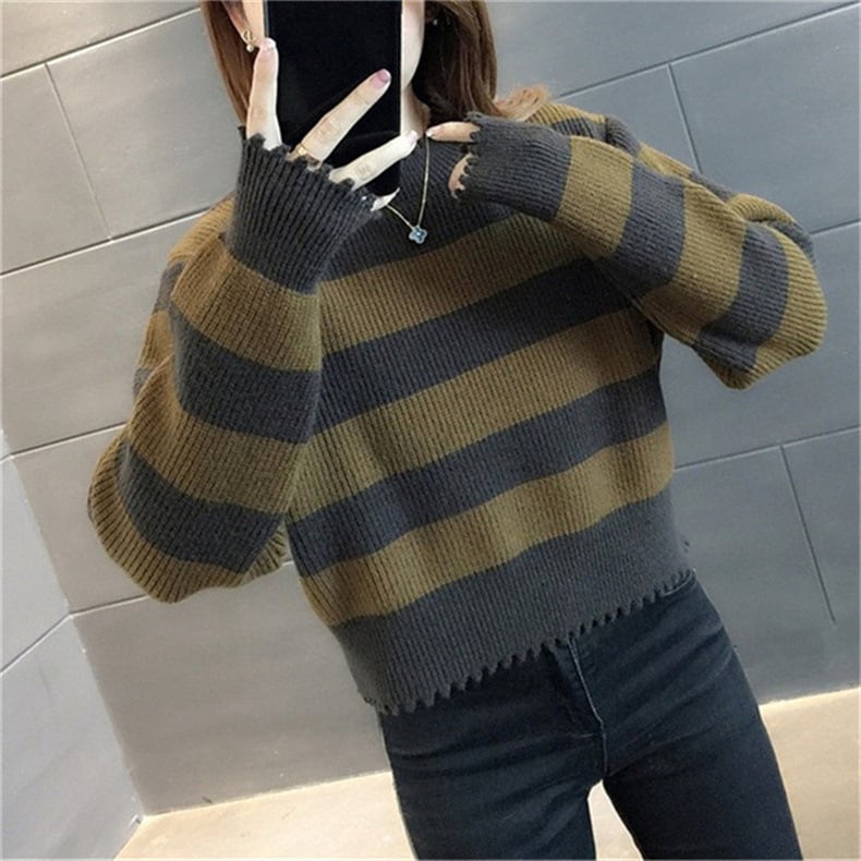 【tops】ボーダー柄ニットセーター　M27558
