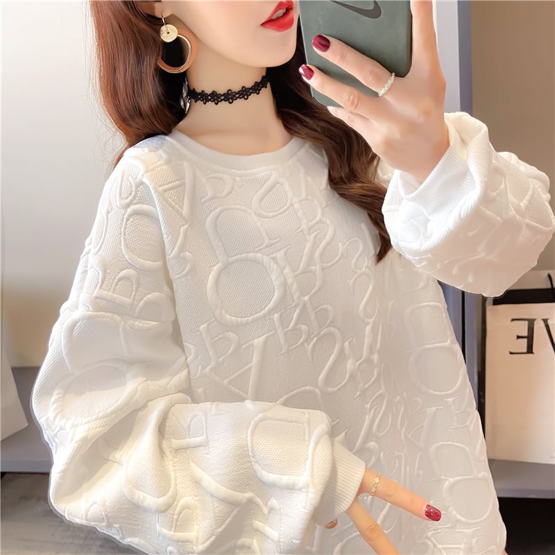 【tops】INS風秋新作ラウンドネック長袖無地着回し薄手英字柄パーカーF0715