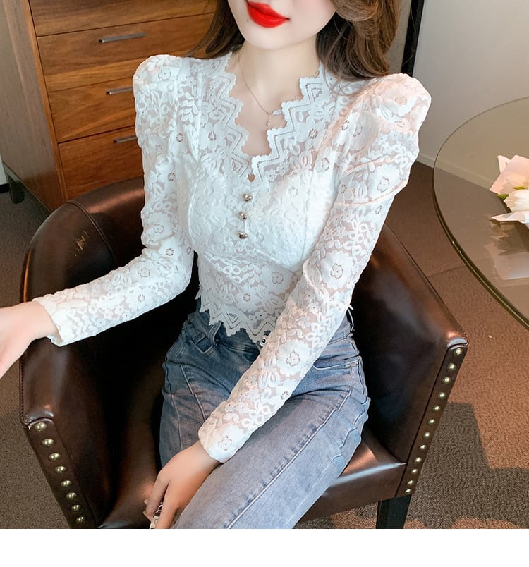 【tops】レースパフスリーブトップス　M18847