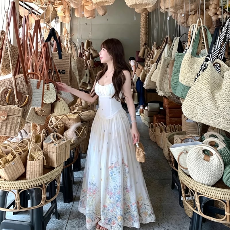 【dress】カラフルフラワーロングキャミワンピース Q8471