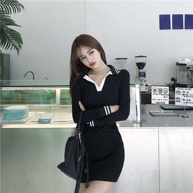 【dress】ファッション! 韓国系シンプル ギャル秋着痩せタイトワンピース G1925