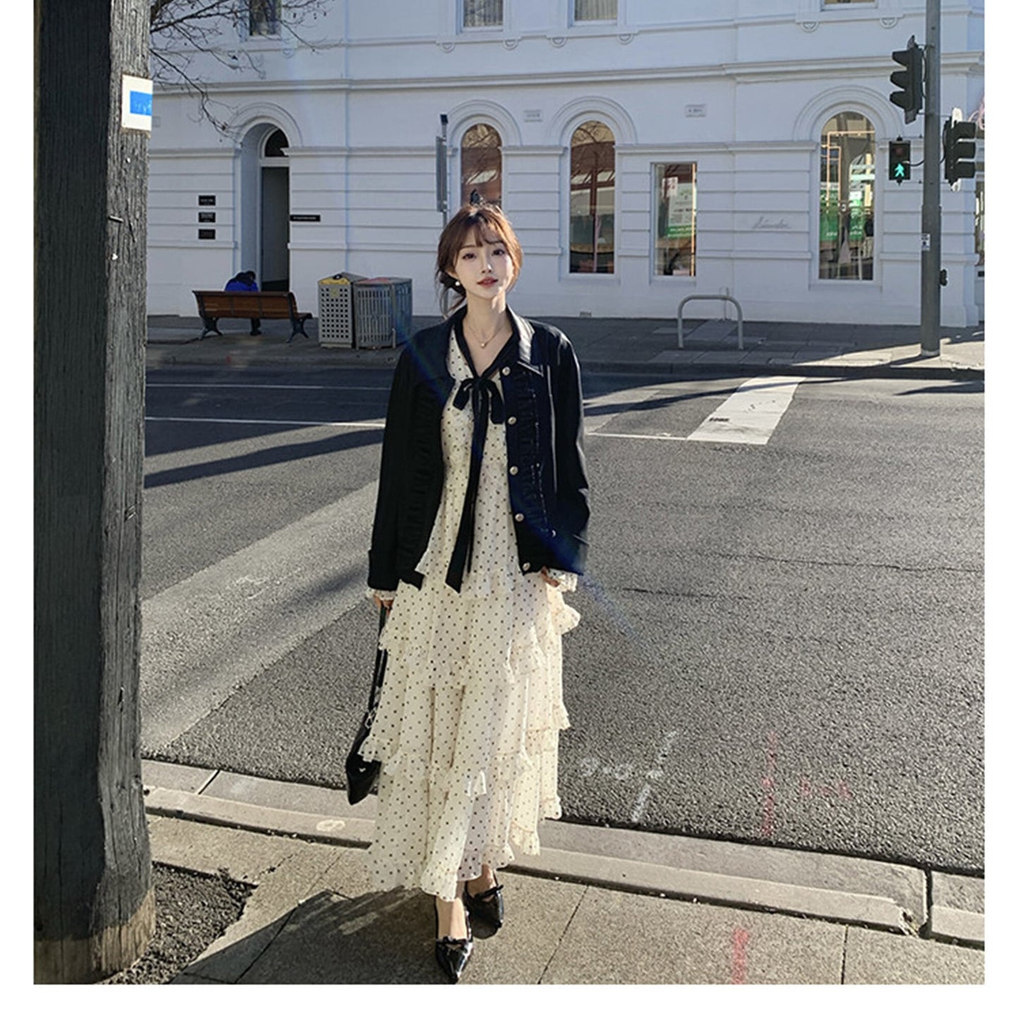 【dress】ビッグリボンドット柄ティアードワンピース　N3324