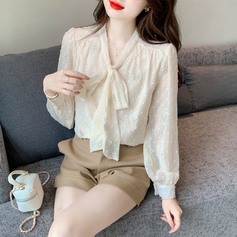 【tops】リボン付きシャツトップス　M28633