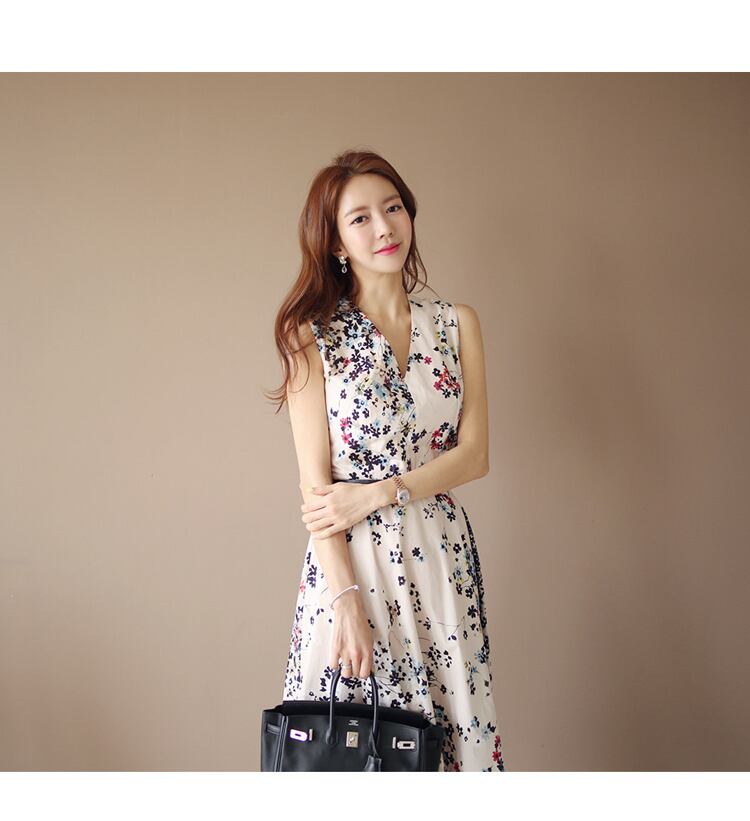 【dress】韓国風質感のいい 気質満点プリント着痩せワンピース