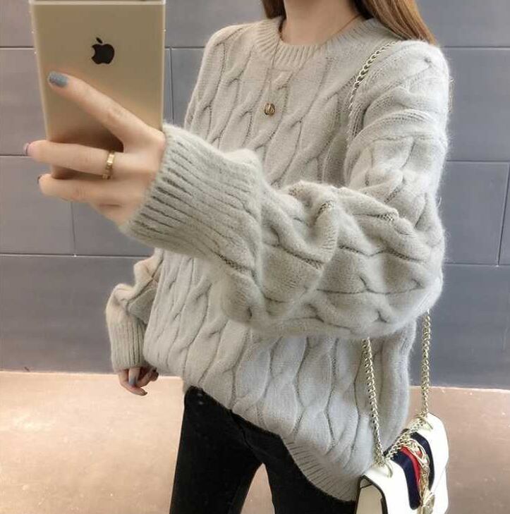 【tops】女性力を高める〜ラウンドネック長袖スウィートファッションニットセーターW0374