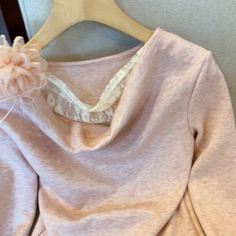 【tops】レース切り替え立体フラワーニットトップス　M29222