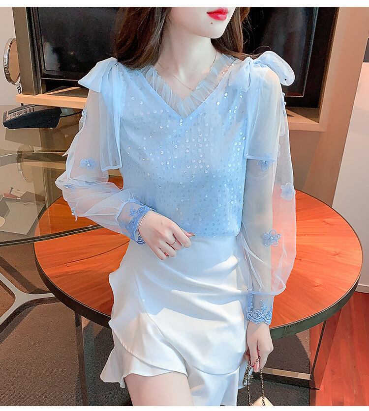 【tops】チュールコンビシャツトップス　M29227