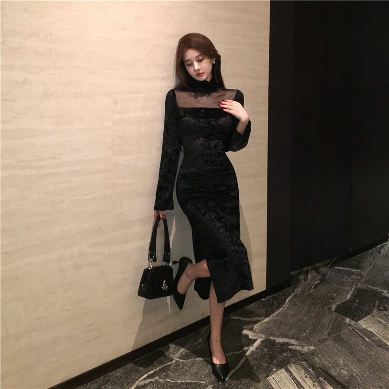 【dress】ジャカードドッキングワンピース　M27859