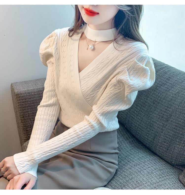 【tops】パフスリーブニットトップス　M18687