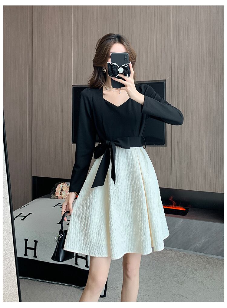【dress】リボン付き切り替えワンピース　M29549