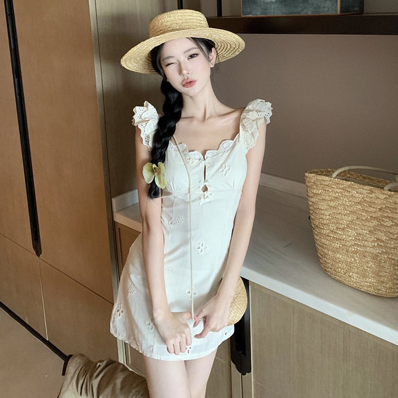 【dress】レース切り替えワンピース　M25156