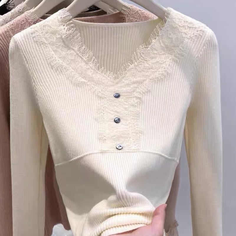 【tops】レースドッキングニットトップス Q7780