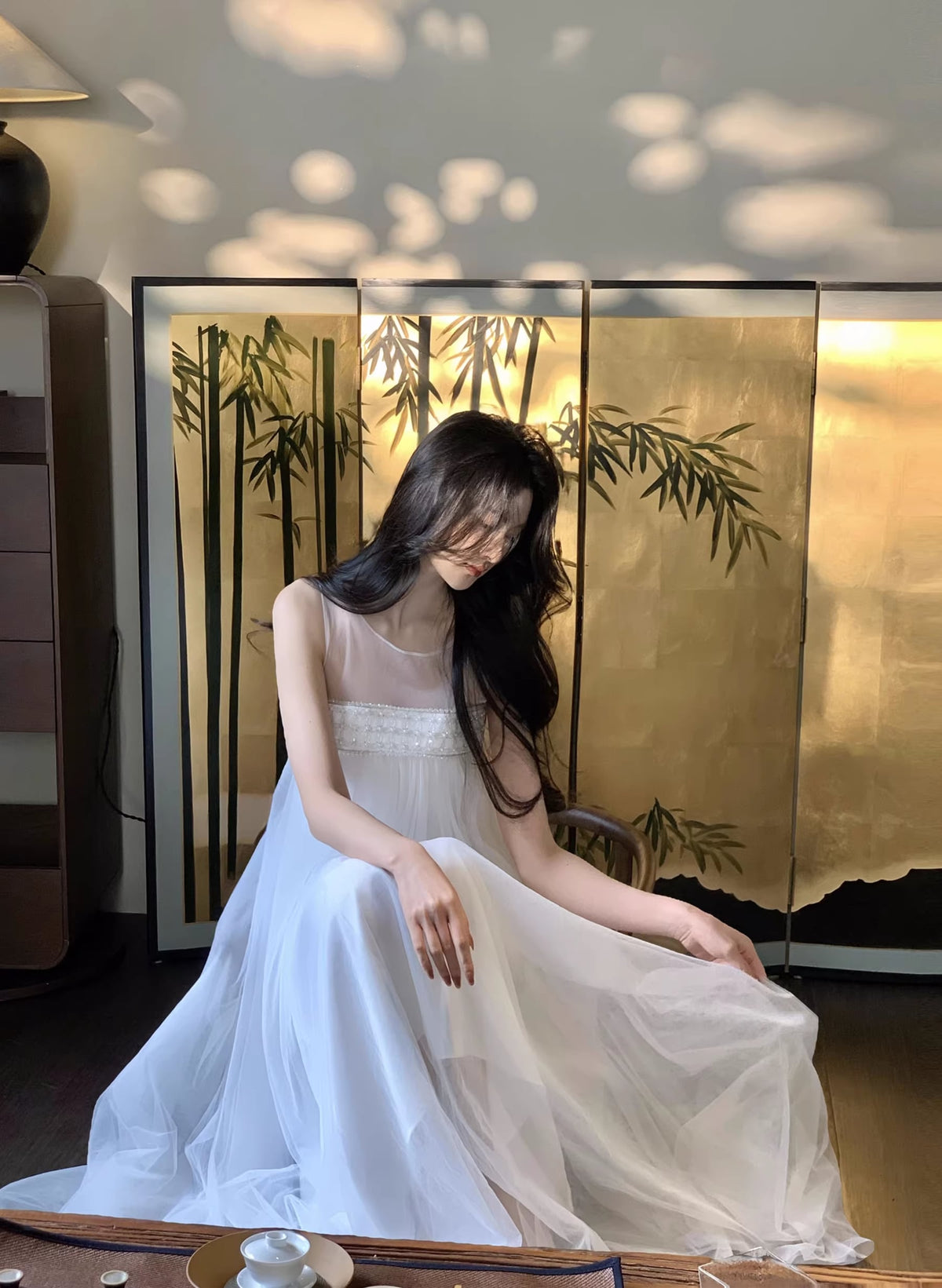 【dress】ノースリーブチュールワンピース Q7966