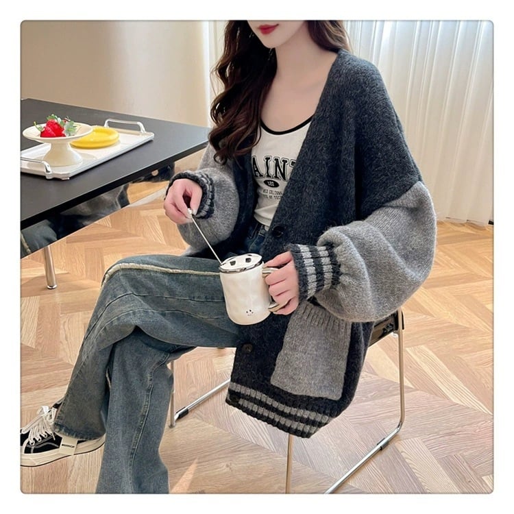 【outer】配色切り替えニットカーデ　M27503