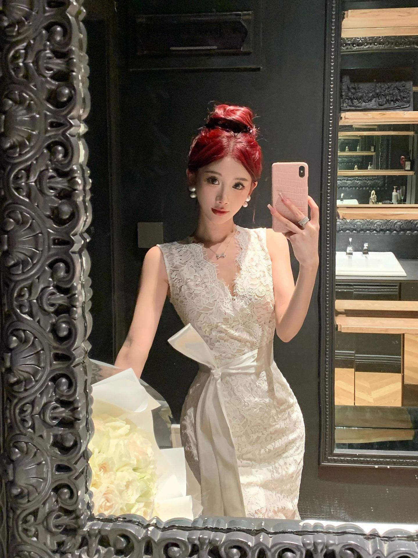 【dress】Vネックレースタイトワンピース G21008