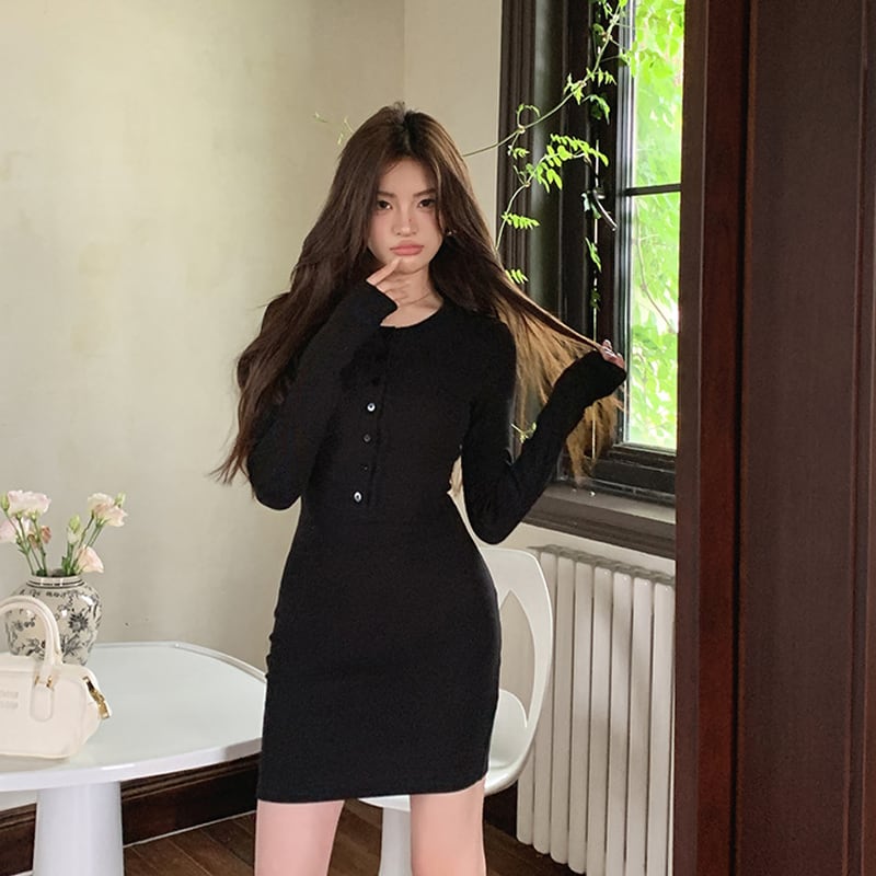 【dress】タイトニットワンピース Q6915