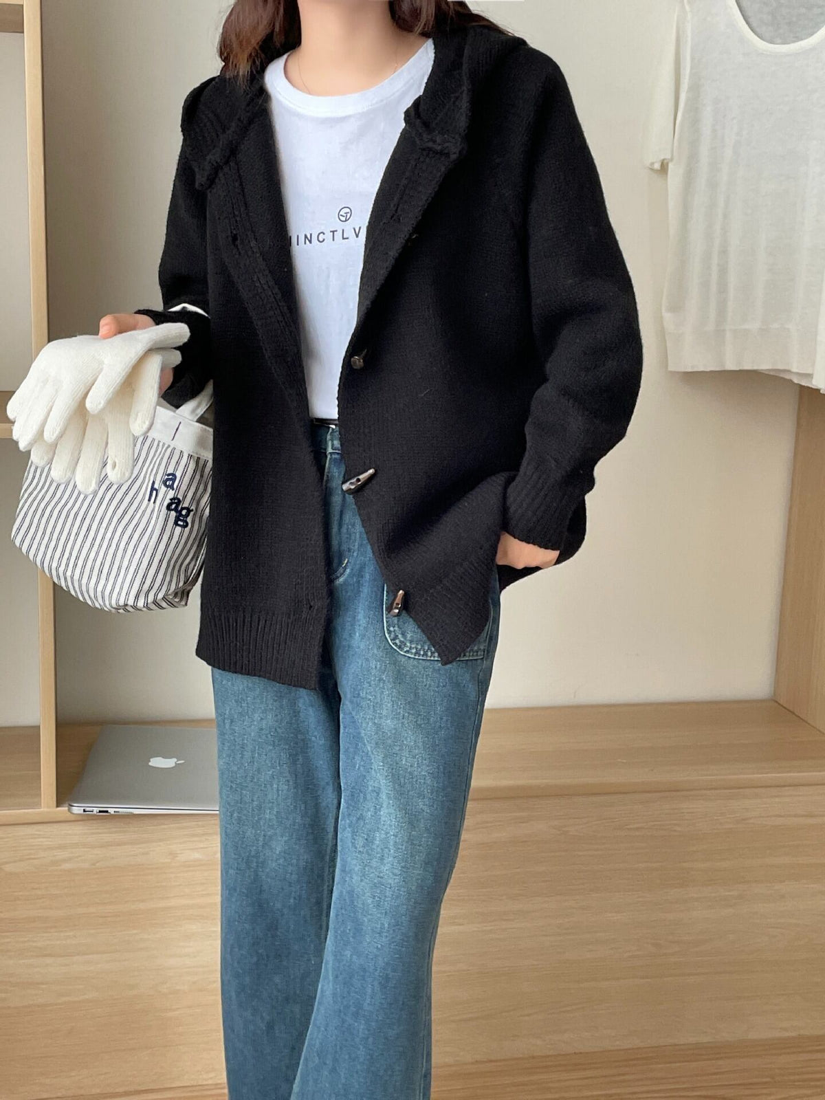 【outer】フード付きニットカーデ　M18527
