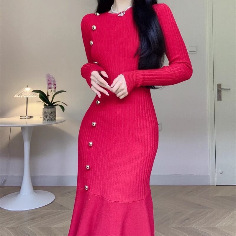 【dress】ニットマーメイドワンピース Q7288