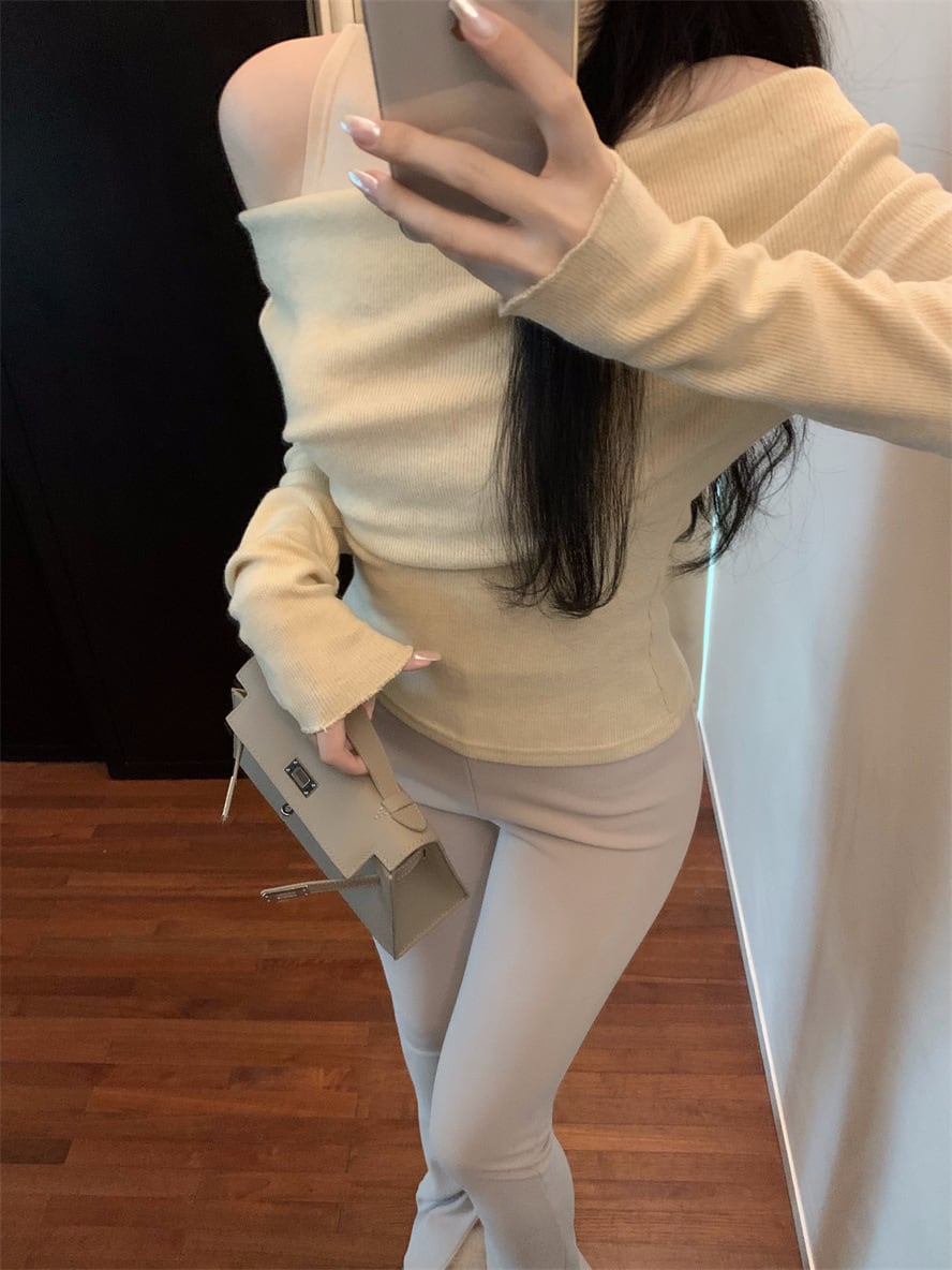 【tops】オフショルダーニットトップス　M28184