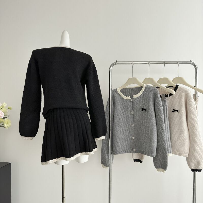 【set】ニットカーデ×プリーツスカートセット　M27142