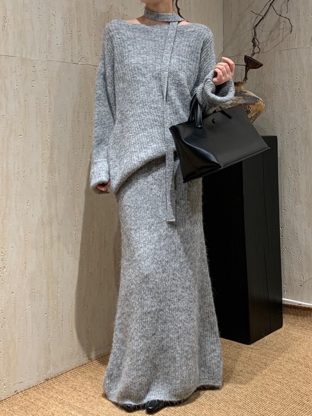 【set】チョーカー付ニットトップス×ロングスカートセット　N2774
