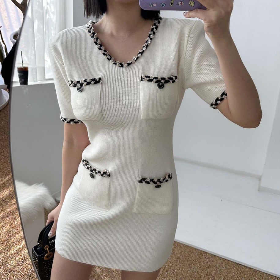 【dress】Vネックニットタイトワンピース G21158