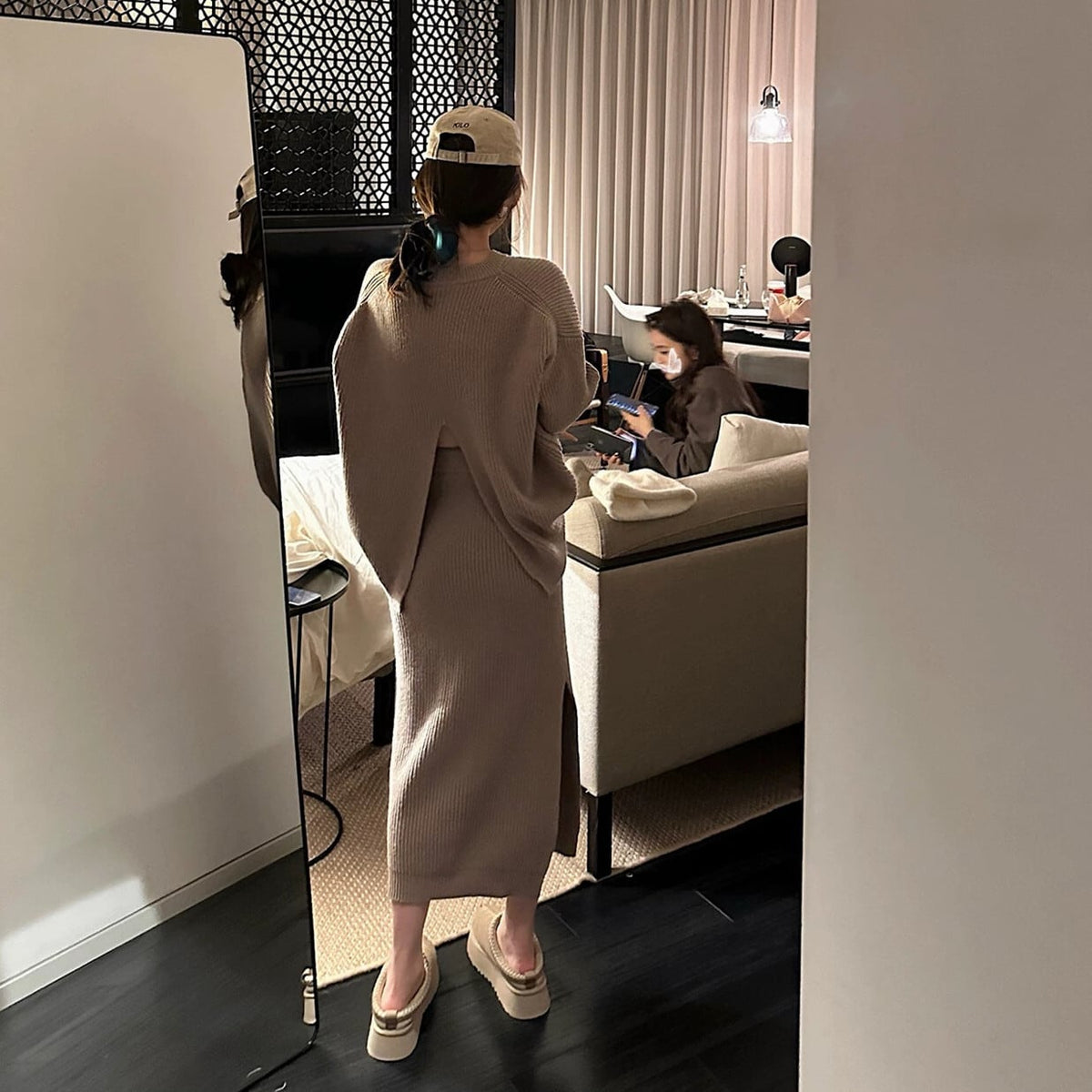 【set】バックスリットニットトップス×スカートセット　N2791