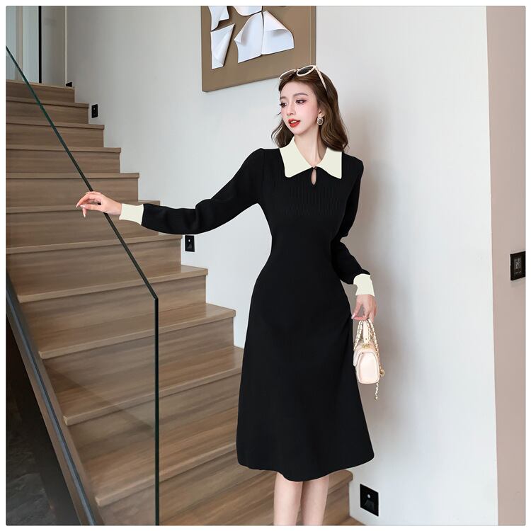 【dress】折り襟ニットワンピース　M19059