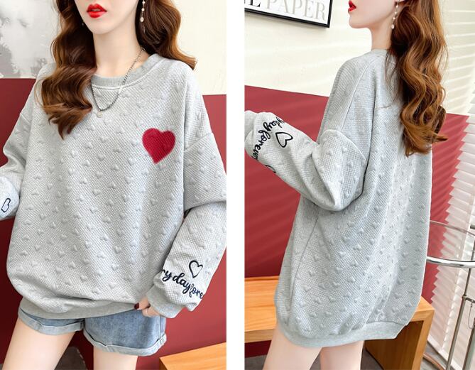 【tops】INS風ラウンドネック長袖ハート柄カジュアル薄手パーカーF3574