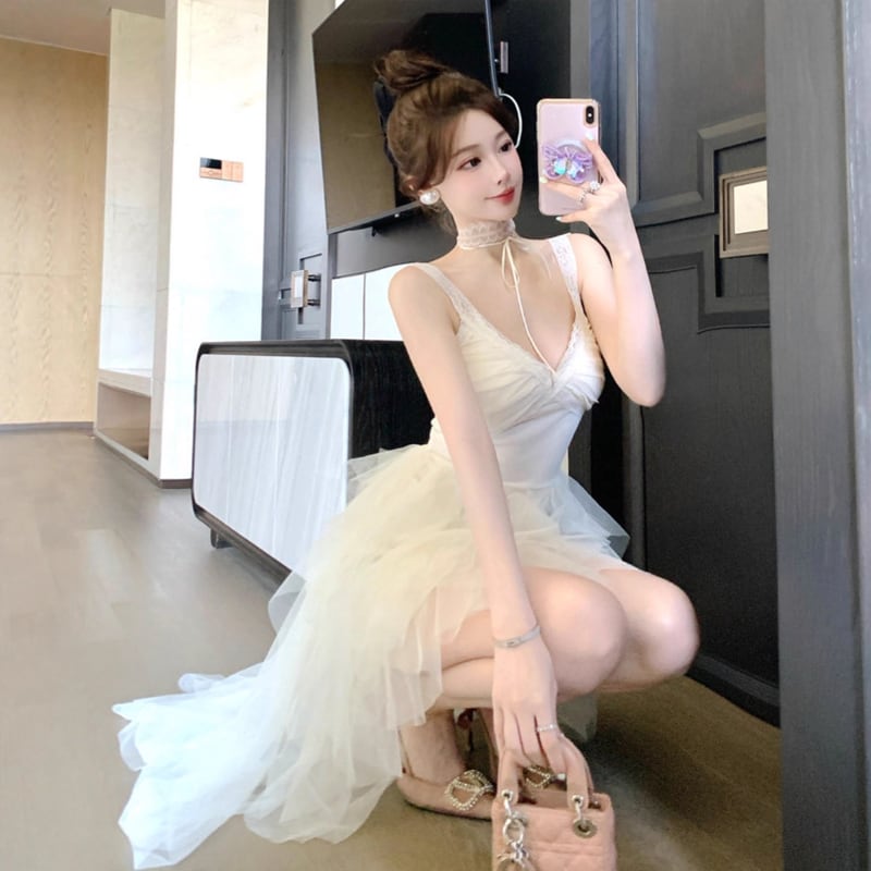 【dress】イレヘムチュールキャミワンピース Q7575