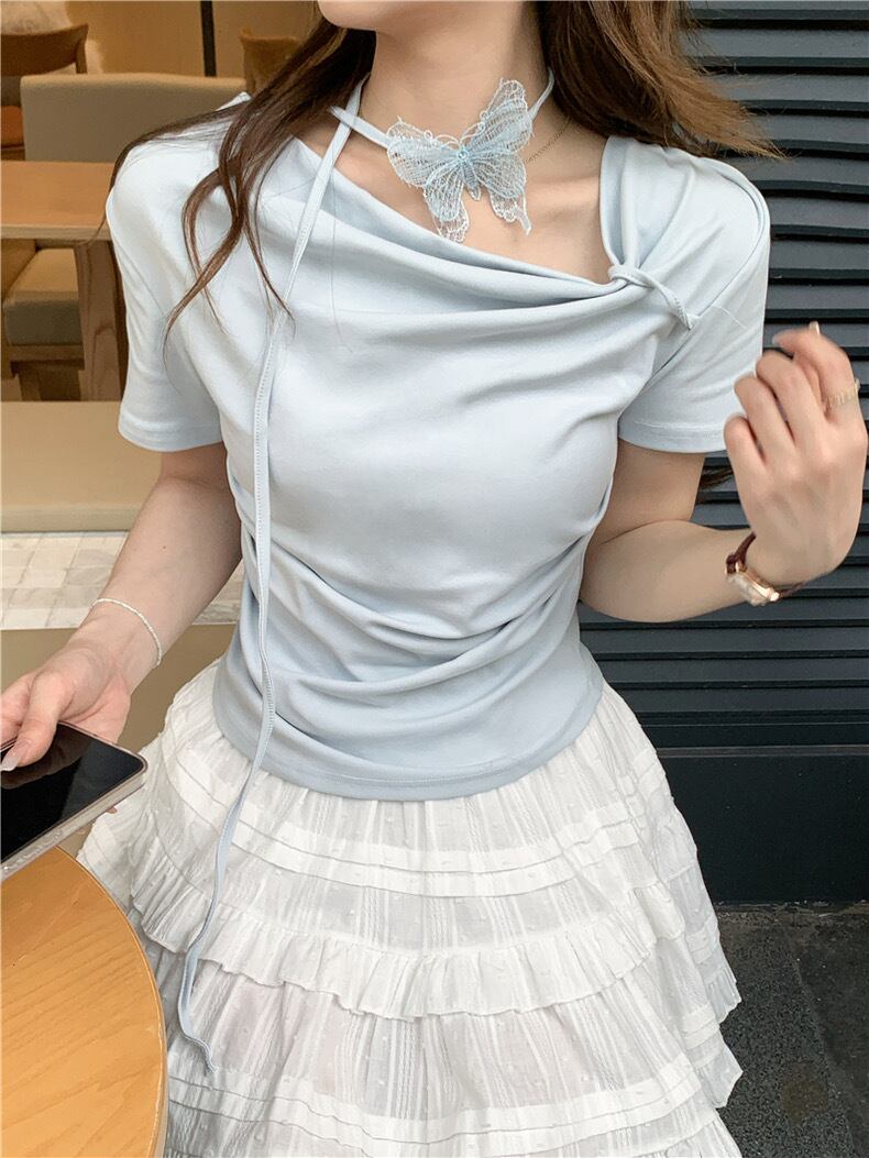 【tops】リボンイレギュラーTシャツG21557