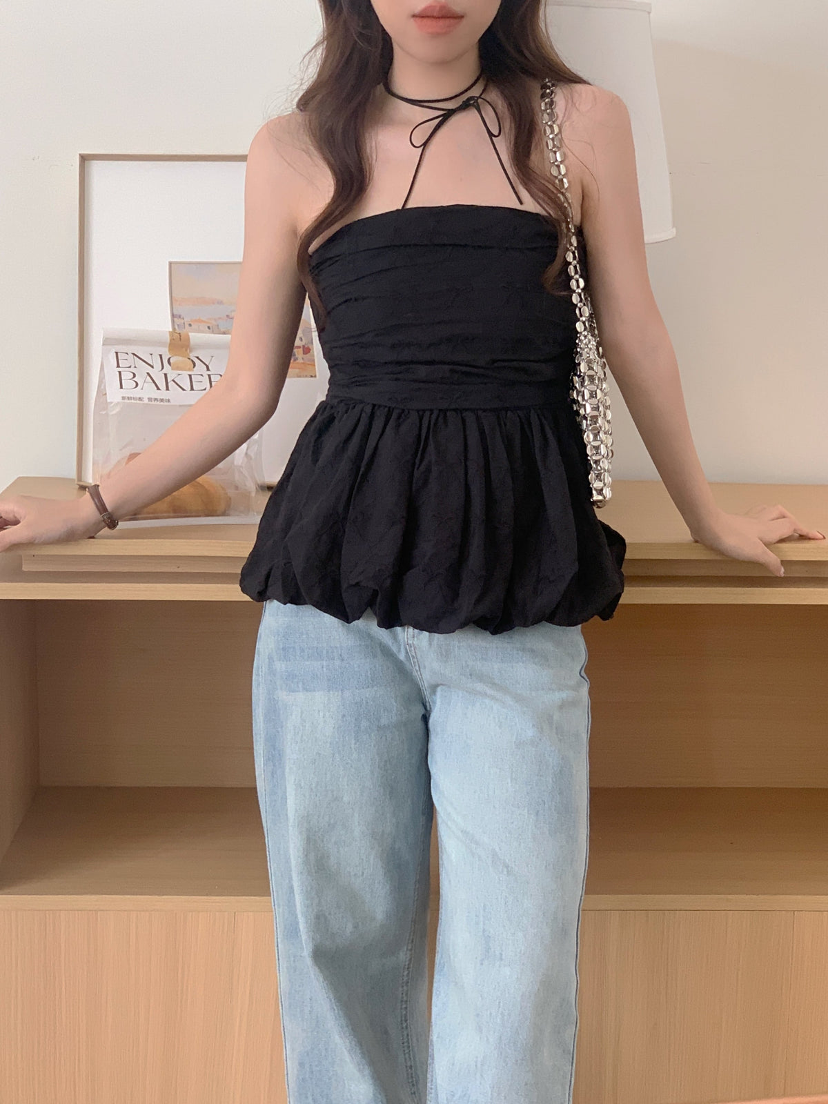 【tops】リボンプリントベアトップ　M24485