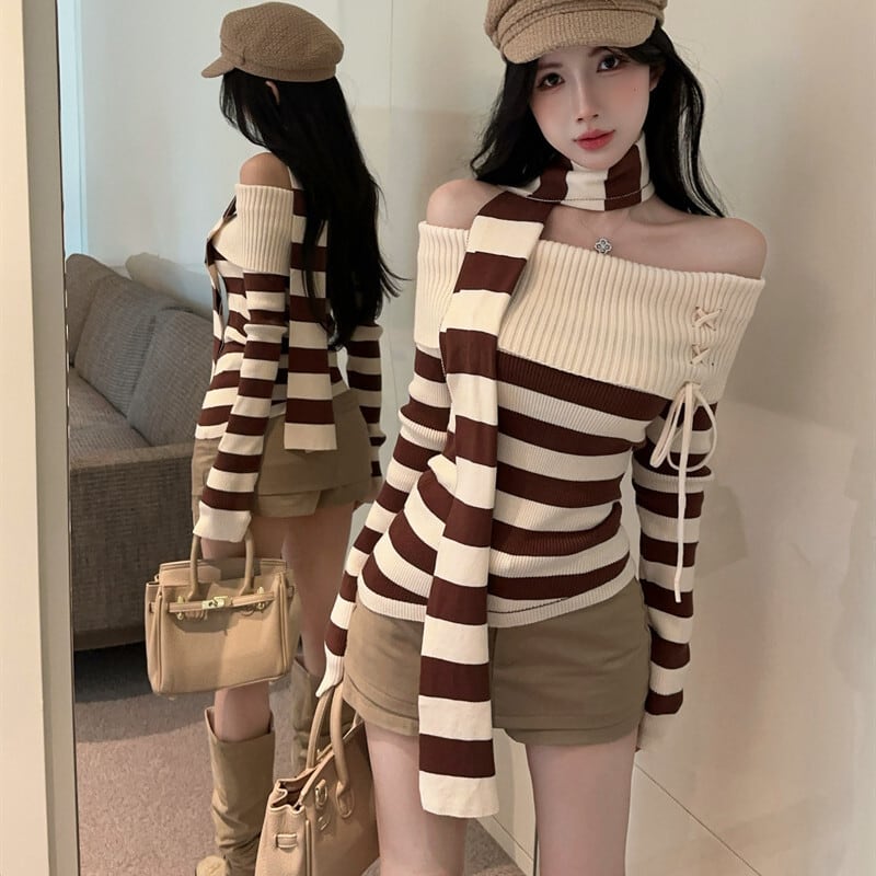 【tops】ボーダー柄ニットセーター　M27825