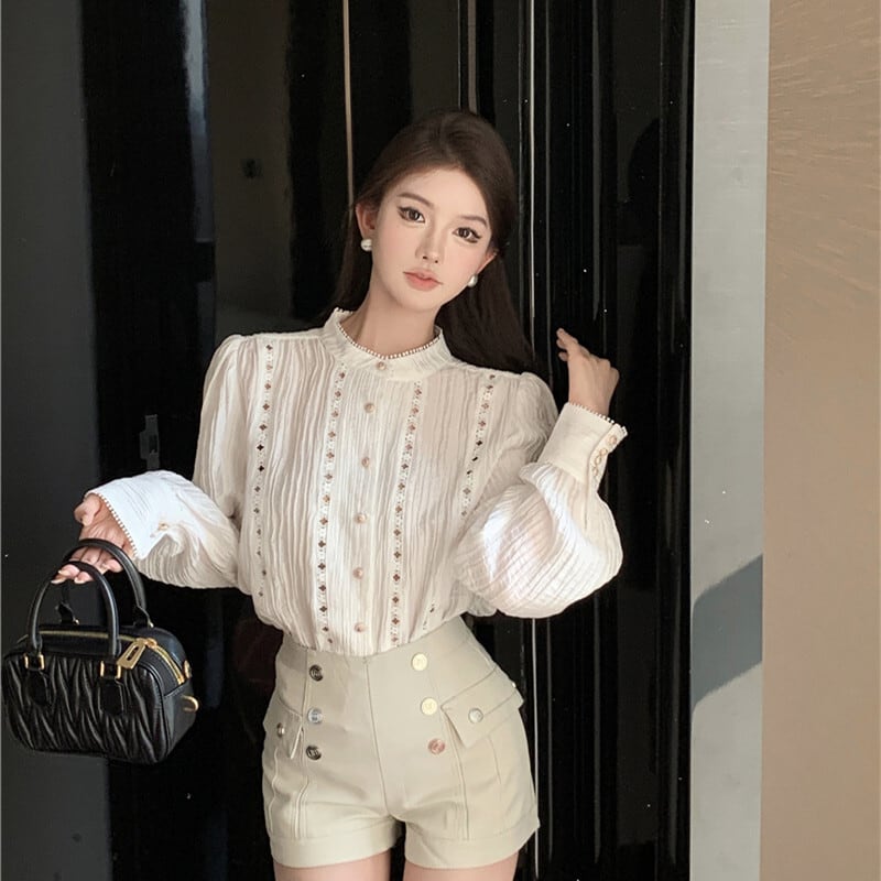 【tops】カットワークシャツブラウス　M29346