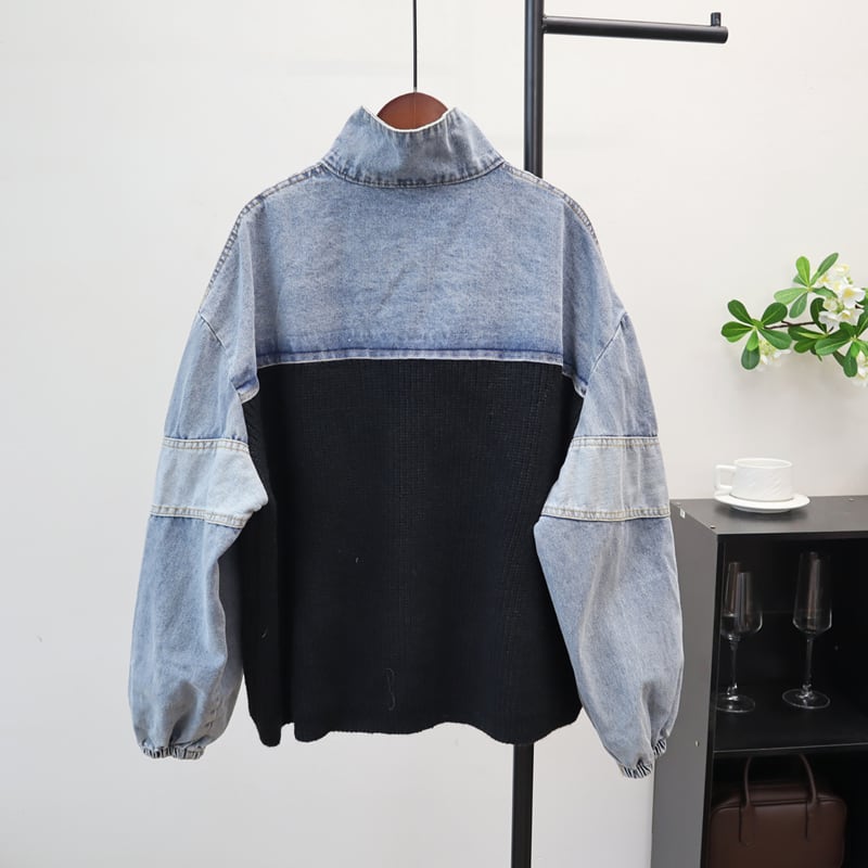 【outer】ニットドッキングデニムジャケット Q6497