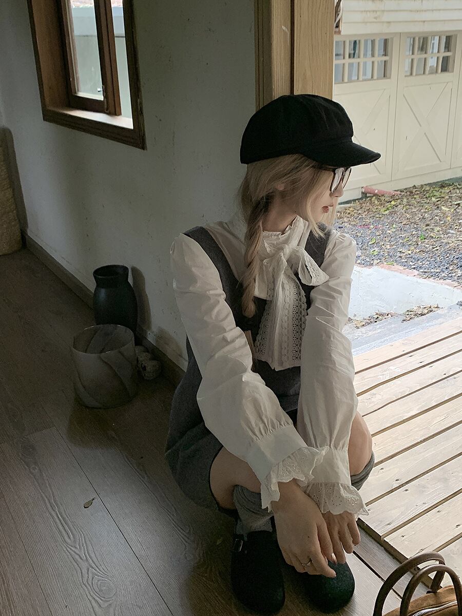 【set】リボン付きシャツトップス×ベストワンピースセット　M27459