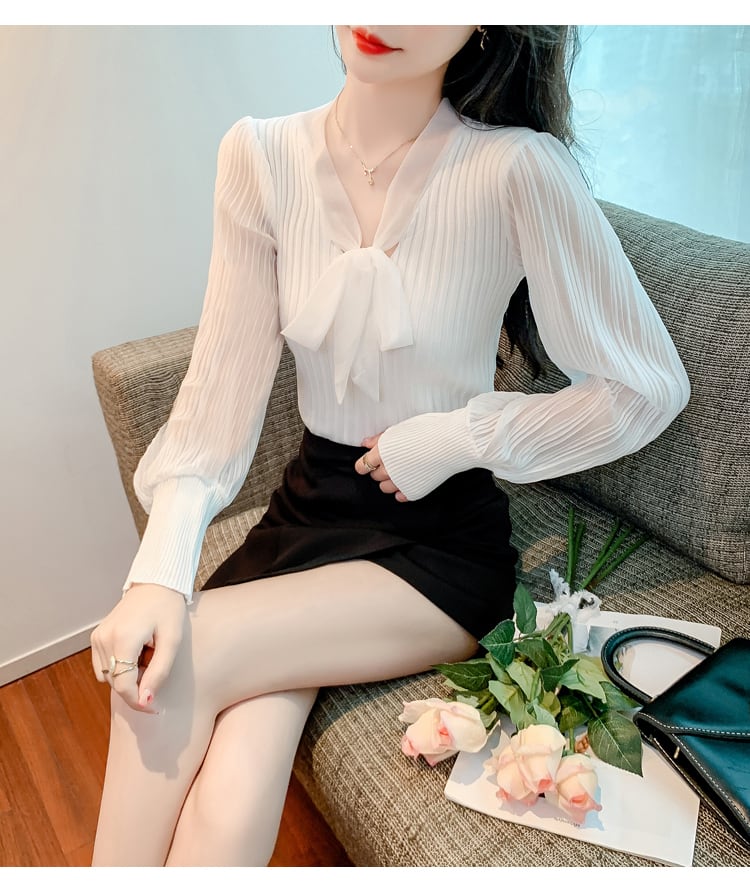 【tops】Vネック切り替えニットブラウスG16806