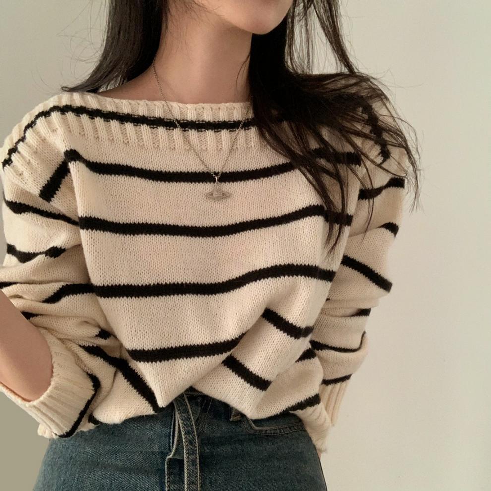 【tops】ボーダー柄ニットセーター　M27493