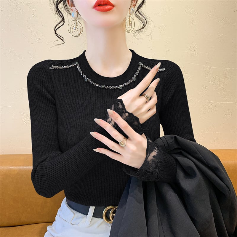 【tops】レース切り替えニットトップス　M27728