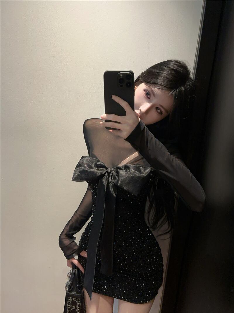 【dress】チュールコンビビジューリボン付きワンピース　M29784