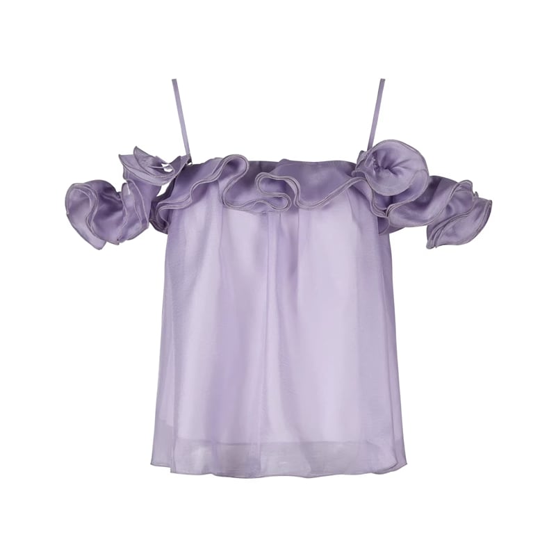 【tops】ギャザーフリルシフォンキャミソール Q8442