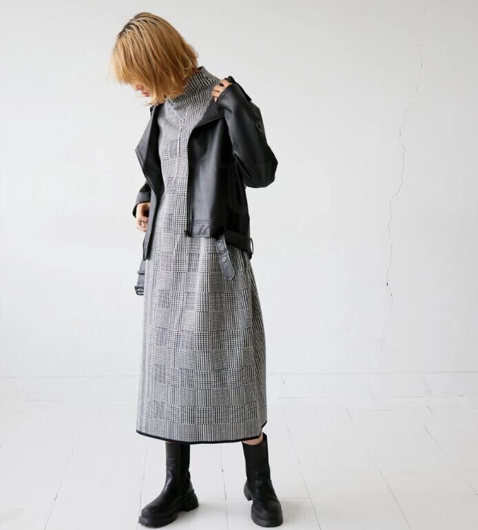 【dress】千鳥格子ニットワンピース　M26753