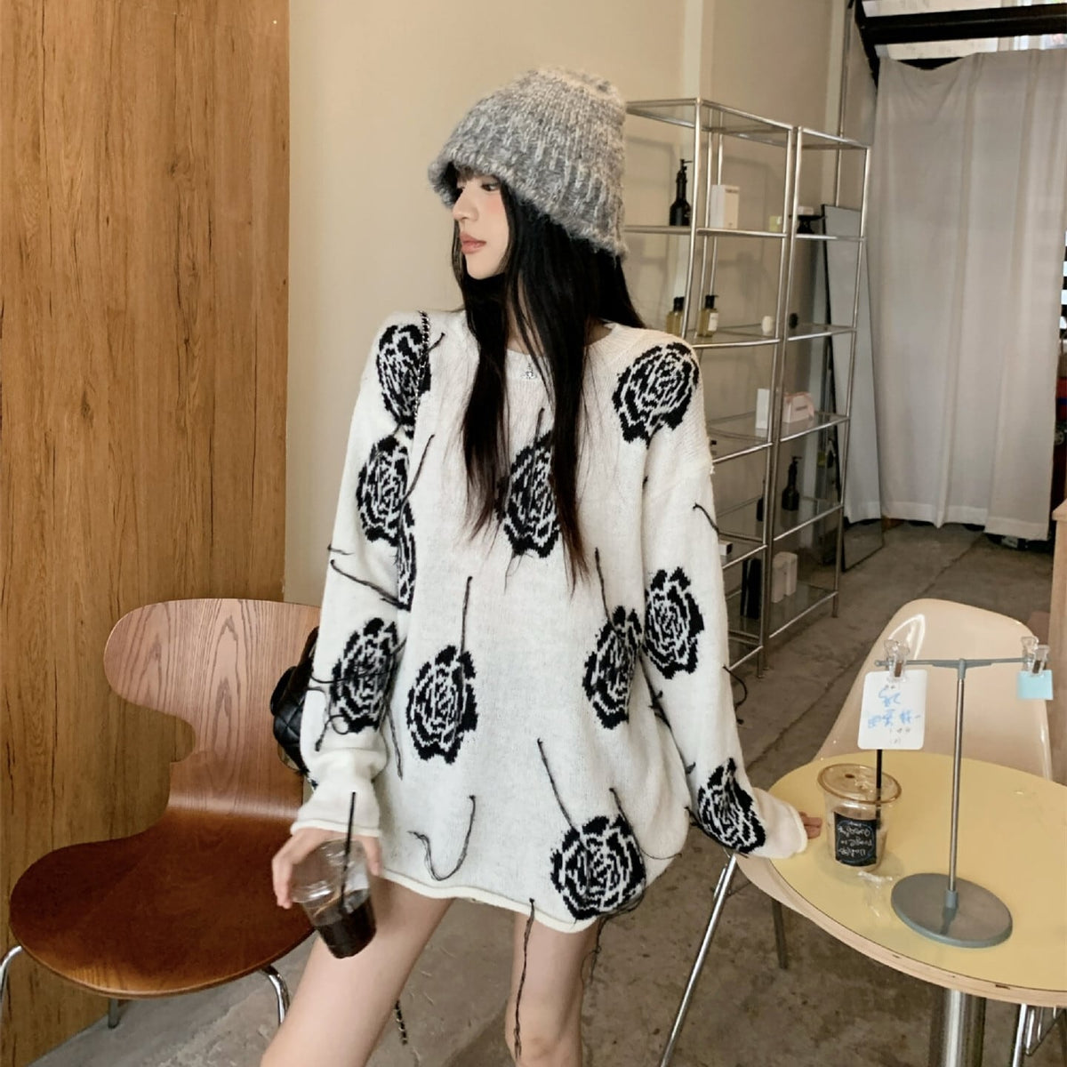 【tops】プリントニットセーター　M27067