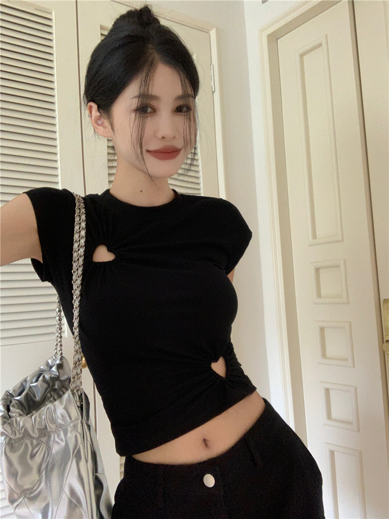 【tops】ラウンドネックハート柄TシャツG22063