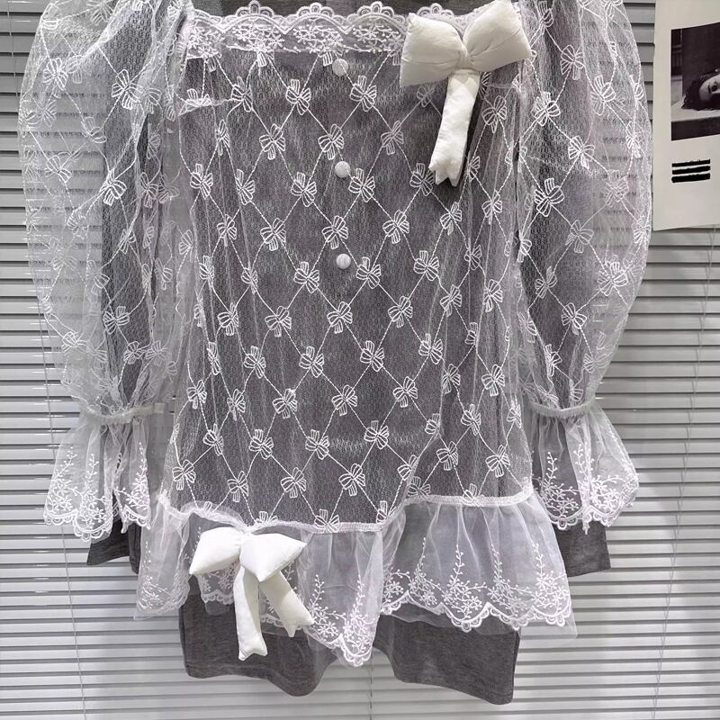 【set】レーストップス×シャツワンピースセット Q7897