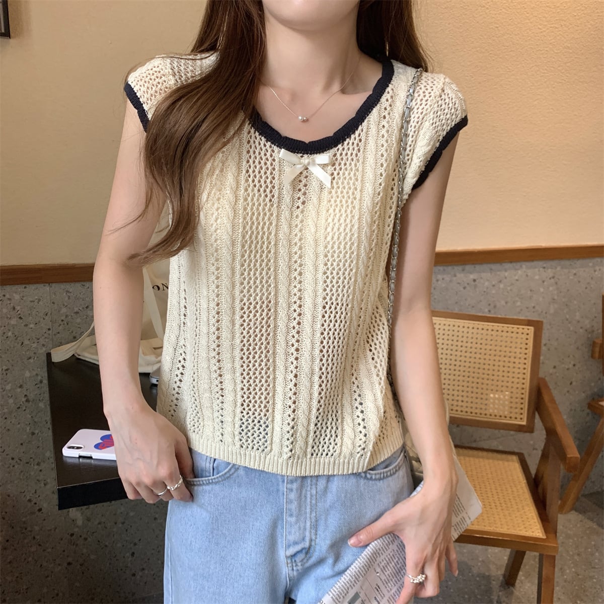 【tops】カットワークニットTシャツ　M24902