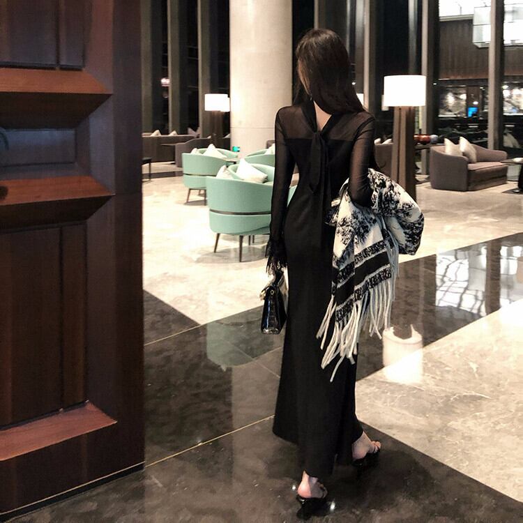 【dress】レースドッキングチュールワンピース　M28342