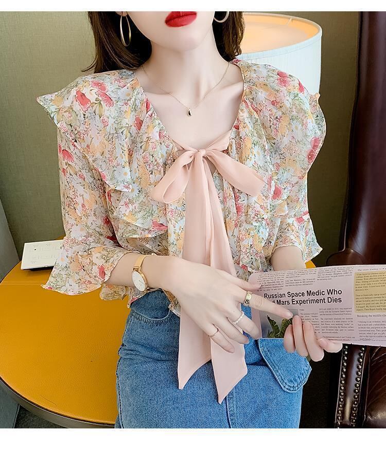 【tops】2色花柄シフォンブラウスF7408