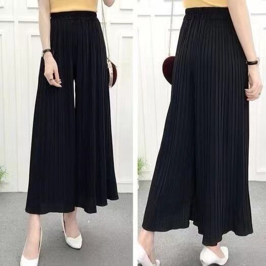 【bottoms】人気item！無地シフォン合わせやすいハイウエストプリーツガウチョパンツ