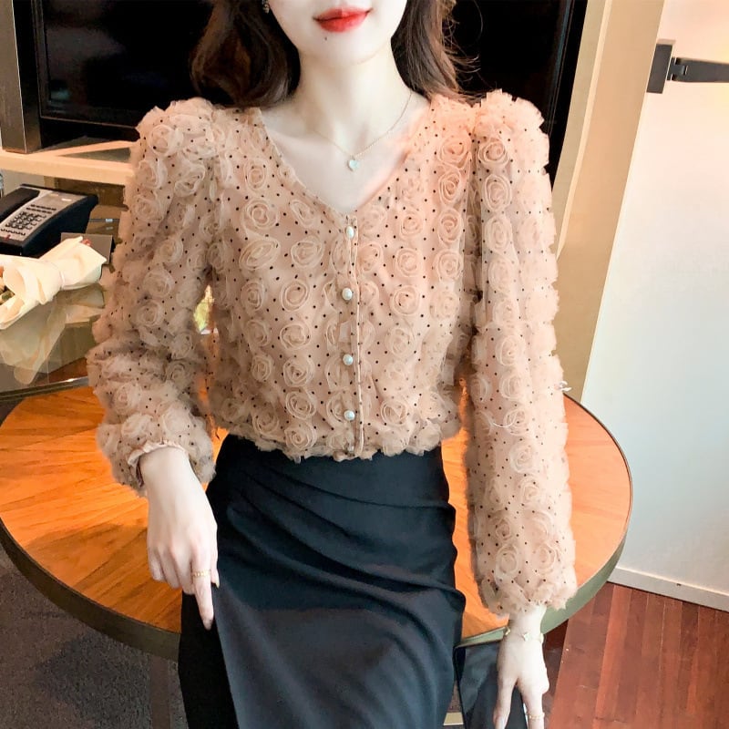 【tops】立体フラワーシャツトップス　M28607